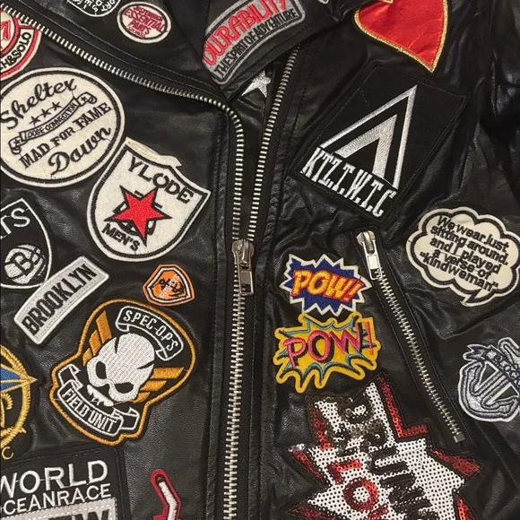 Hot & Delicious Embellished Black Faux Leather Moto Jacket Large - Picture 3 of 10